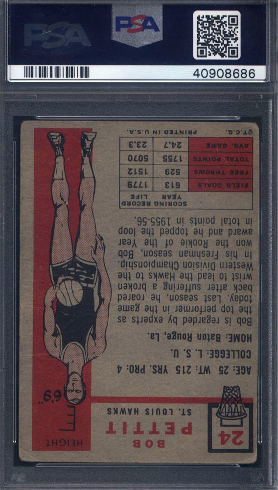 1957 Topps #24 Bob Pettit Rookie HOF Signed Autographed Auto PSA/DNA Authentic