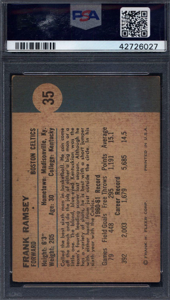 1961 Fleer #35 Frank Ramsey Signed Autograph PSA/DNA Celtics PSA Authentic