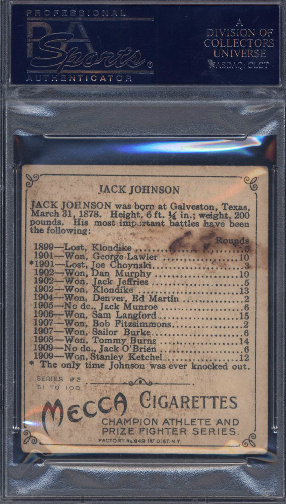 1910 T218 Champions Jack Johnson Side Face - Prize Fighter PSA 2