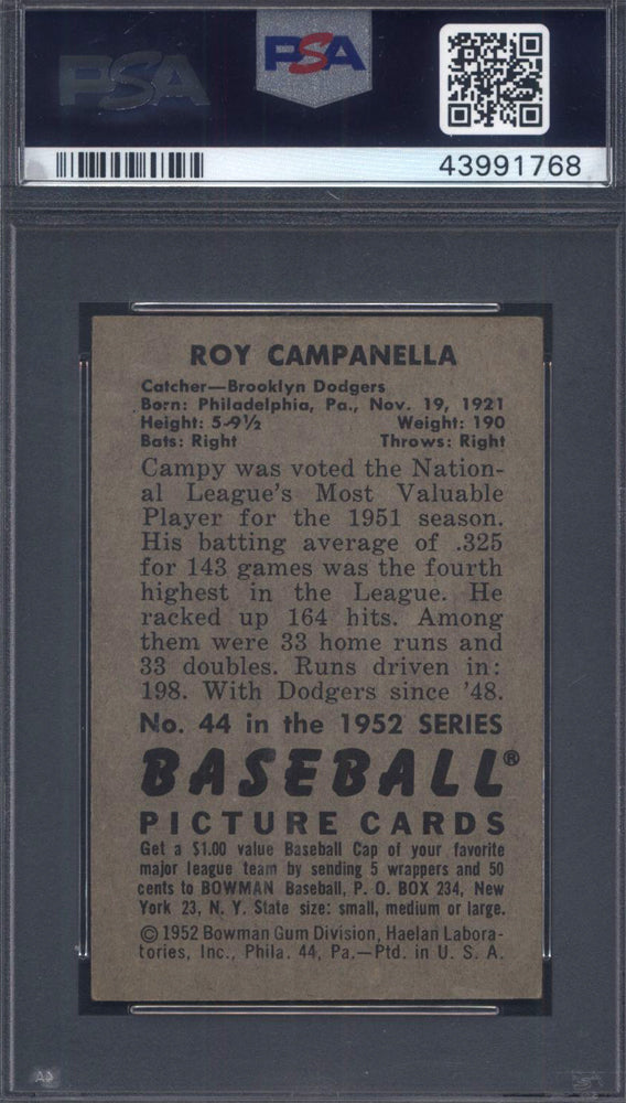 1952 Bowman #44 Roy Campanella Dodgers PSA 6