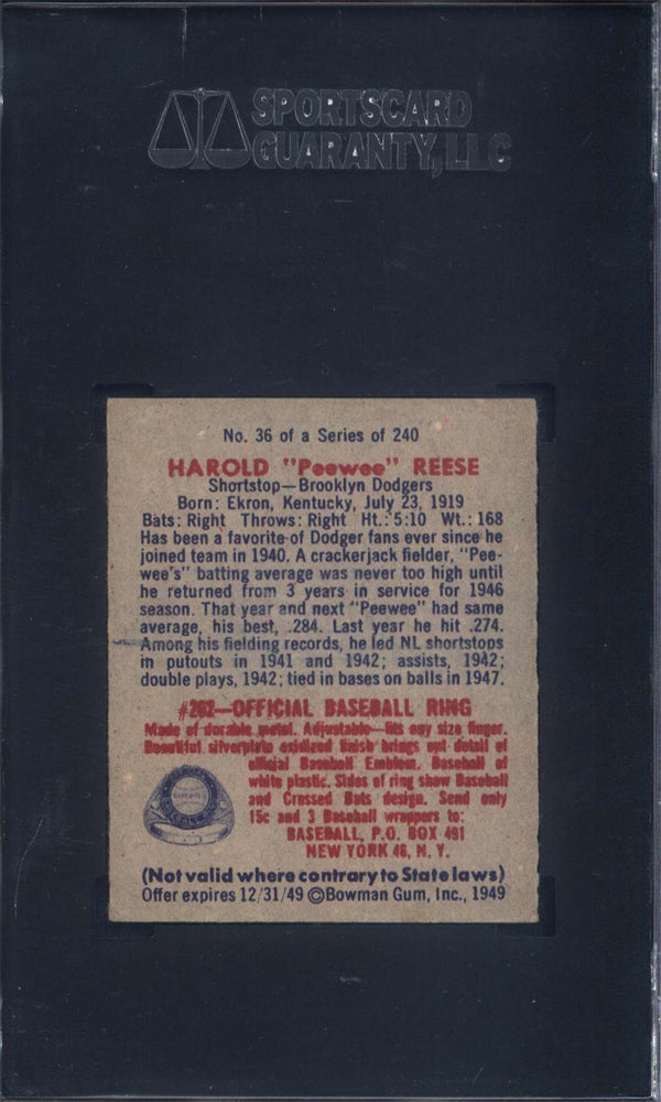 1949 Bowman #36 Pee Wee Reese Dodgers SGC 5