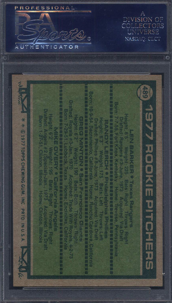 1977 Topps #489 Len Barker Rookie Rangers PSA 9