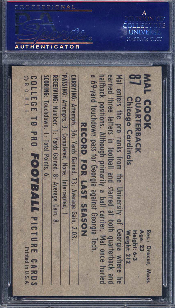 1952 Bowman Large #87 Mal Cook Cardinals PSA 7