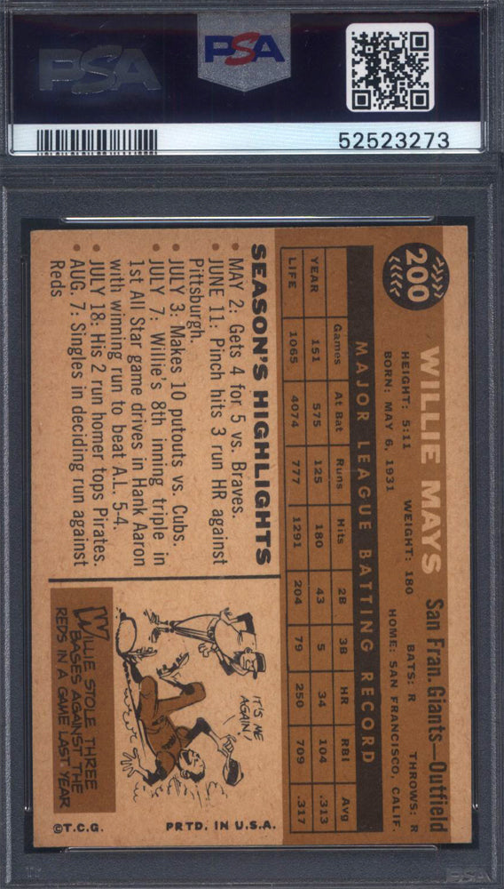 1960 Topps #200 Willie Mays Giants PSA 6