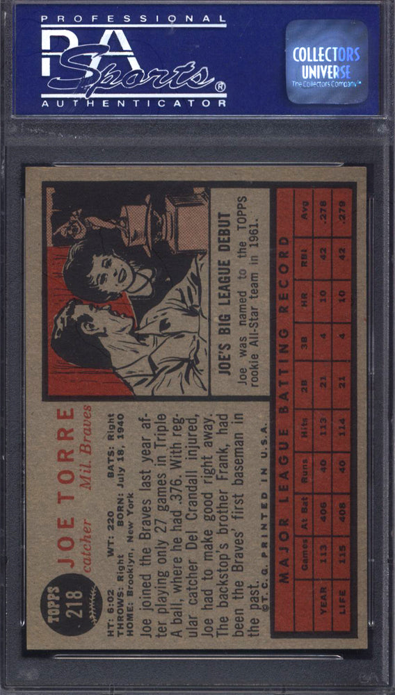 1962 Topps #218 Joe Torre Rookie HOF Braves PSA 7