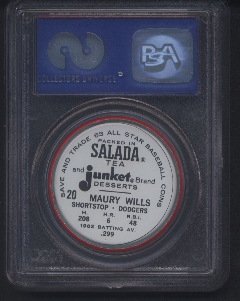 1963 Salada-Junket #20 Maury Wills Dodgers PSA 10 pop 8