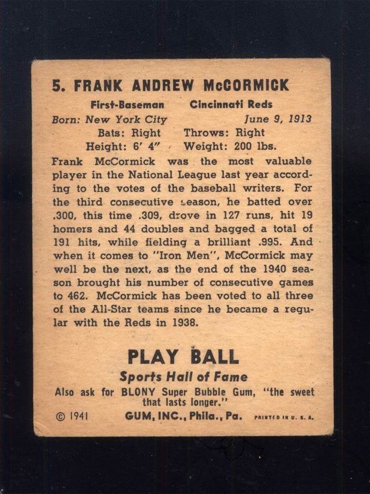 1941 Play Ball #5 Frank "Buck" McCormick Reds (VG)