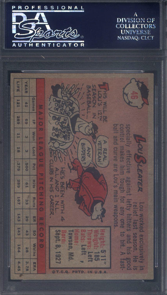 1958 Topps #46 Lou Sleater Yellow Name Tigers PSA 6