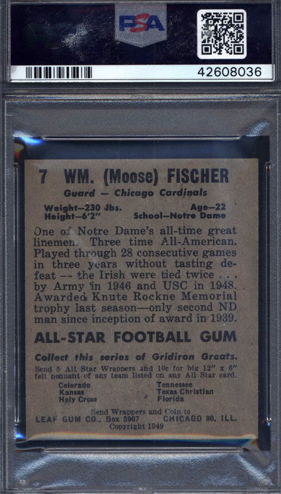 1949 Leaf #7 Bill Fischer Cardinals PSA 5.5