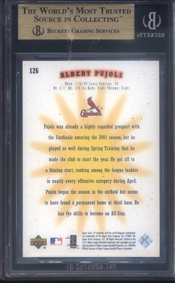 2001 SP Authentic #126 Albert Pujols Rookie /1250 BGS 9.5 w/ 10