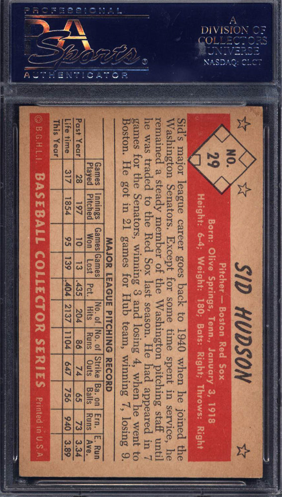 1953 Bowman B & W #29 Sid Hudson Red Sox PSA 7