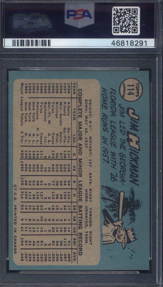 1965 OPC O-Pee-Chee #114 Jim Hickman Mets PSA 7