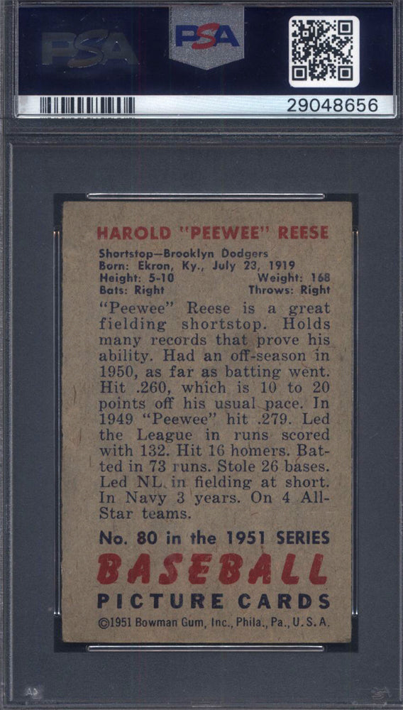 1951 Bowman #80 Pee Wee Reese Dodgers PSA 4