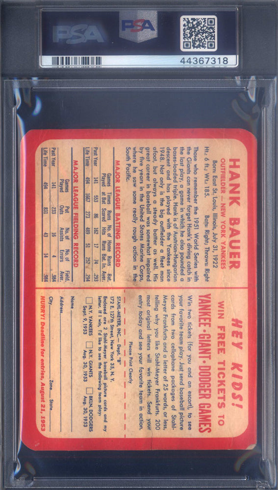1953 Stahl-Meyer Franks Hank Bauer Yankees PSA 1