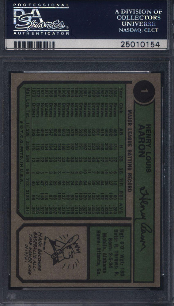 1974 Topps #1 Hank Aaron All Time HR King Braves PSA 8.5 Well Centered