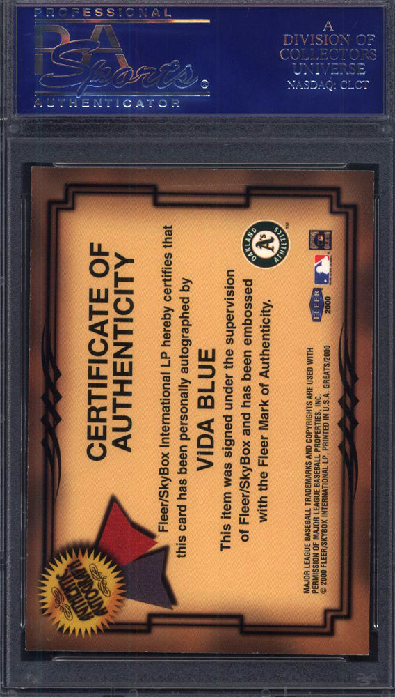 2000 Fleer Greats of the Game Vida Blue Autographed Signed Auto A's PSA 8