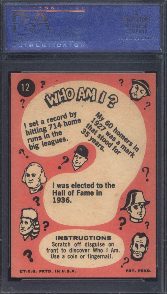 1967 Topps Who Am I? #12 Babe Ruth Yankees Unscratched PSA 8