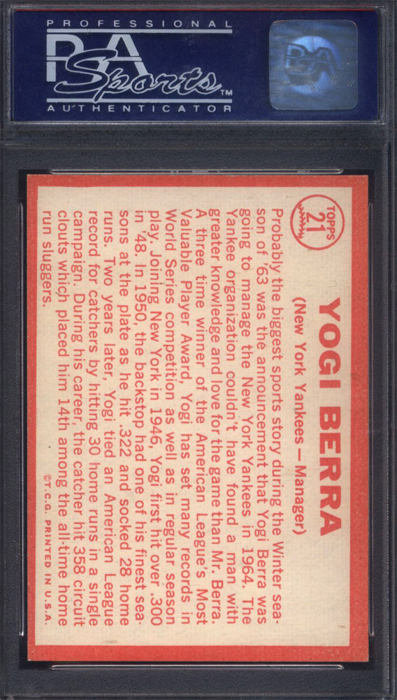 1964 Topps #21 Yogi Berra Yankees PSA 8 Well Centered