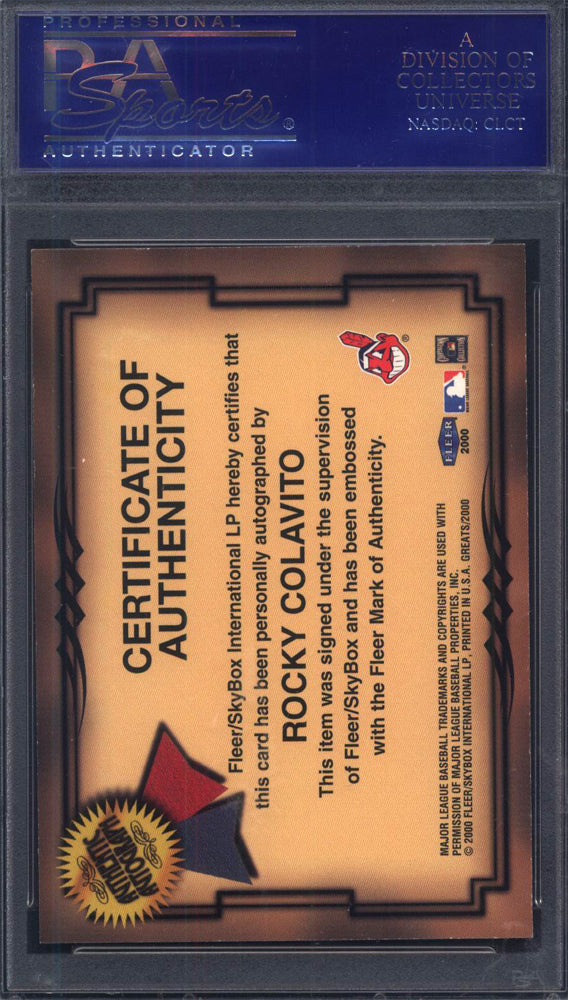 2000 Fleer Greats of the Game Rocky Colavito Indians Autographed Signed PSA 8