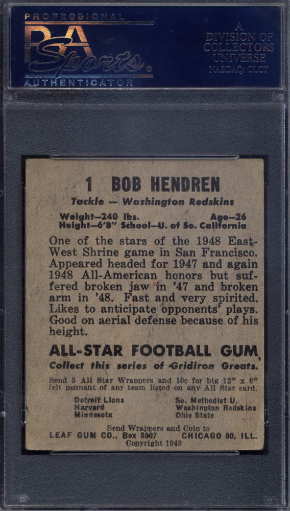 1949 Leaf #1 Bob Hendren Redskins PSA 3