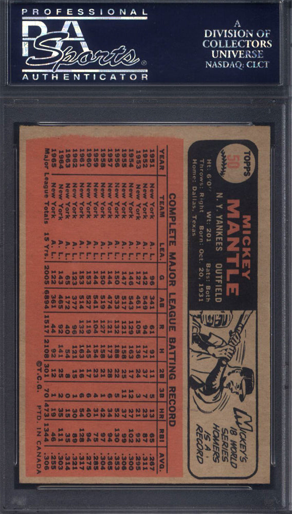 1966 OPC O-Pee-Chee #50 Mickey Mantle Yankees PSA 6