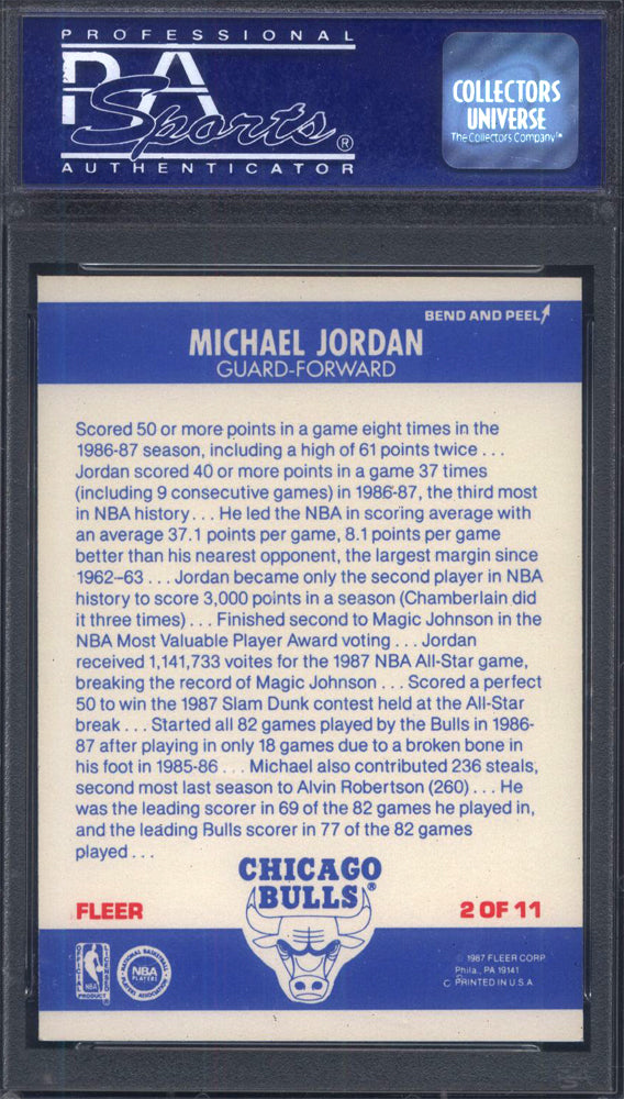 1987 Fleer Sticker #2 Michael Jordan Bulls PSA 8 Well Centered