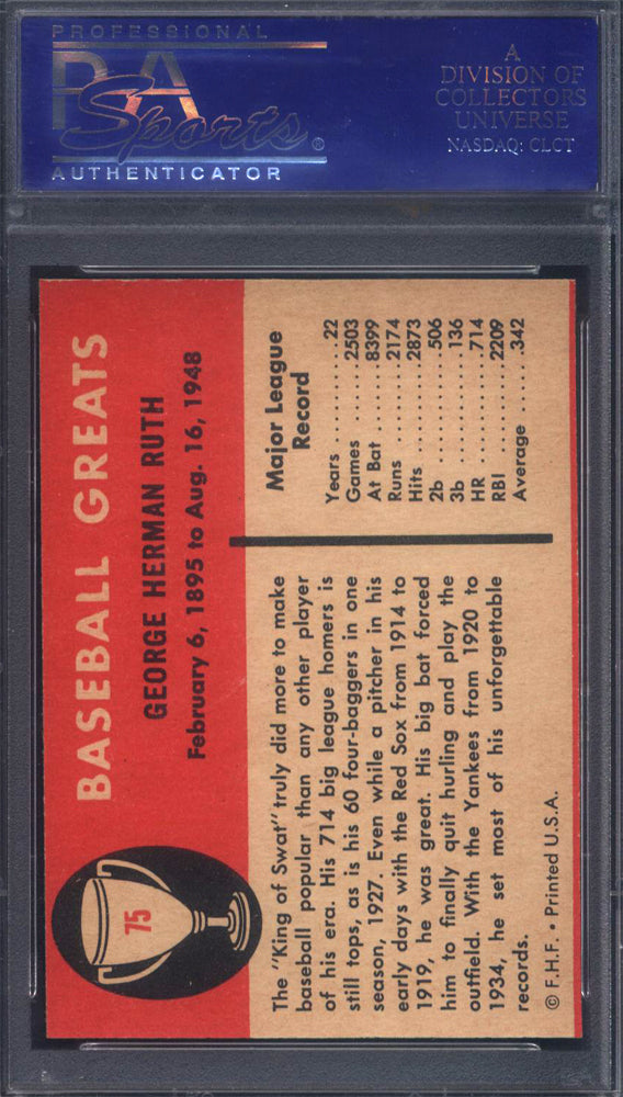 1961 Fleer #75 Babe Ruth Yankees PSA 9