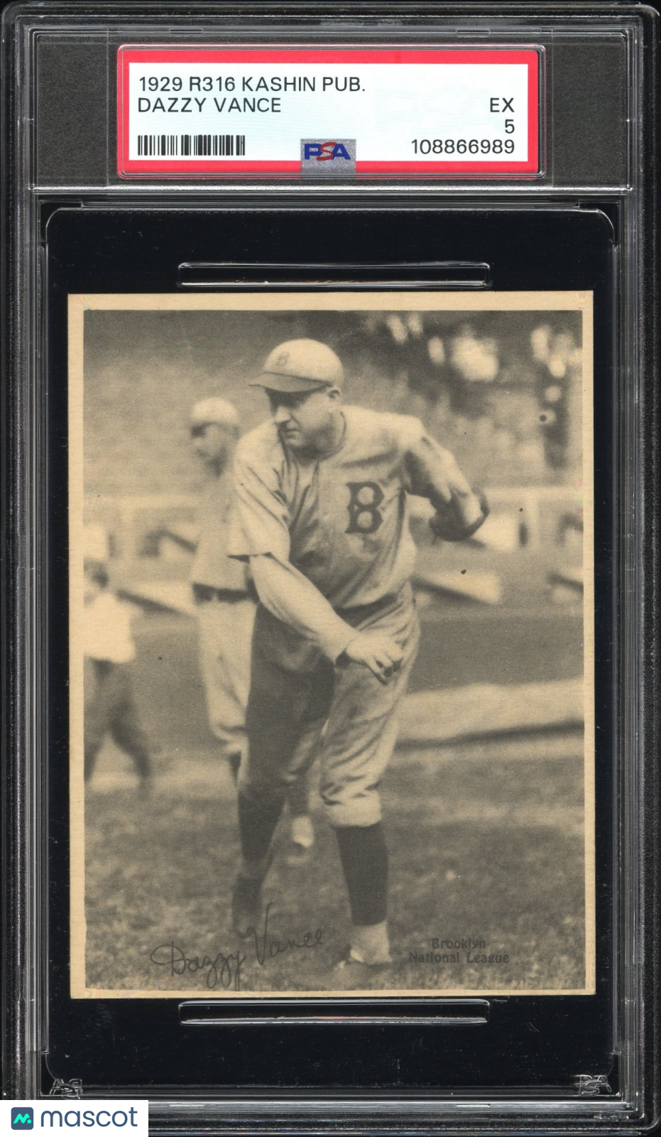 1929 R316 Kashin Publications Dazzy Vance Brooklyn PSA 5