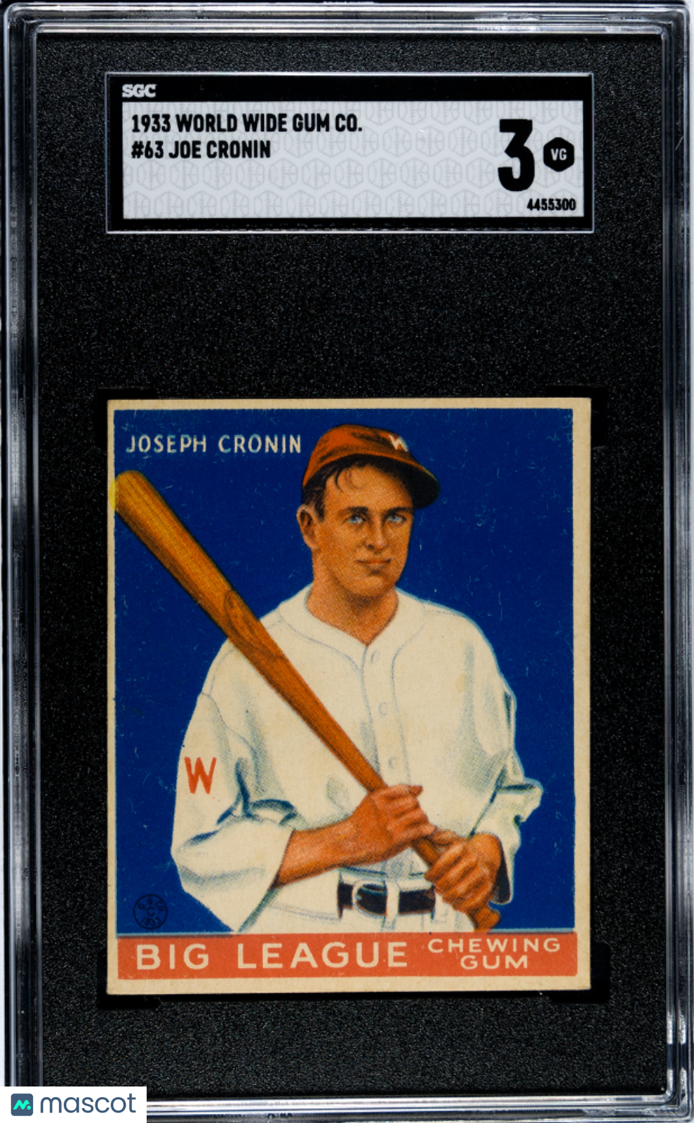 1933 World Wide Gum #63 Joe Cronin Senators SGC 3
