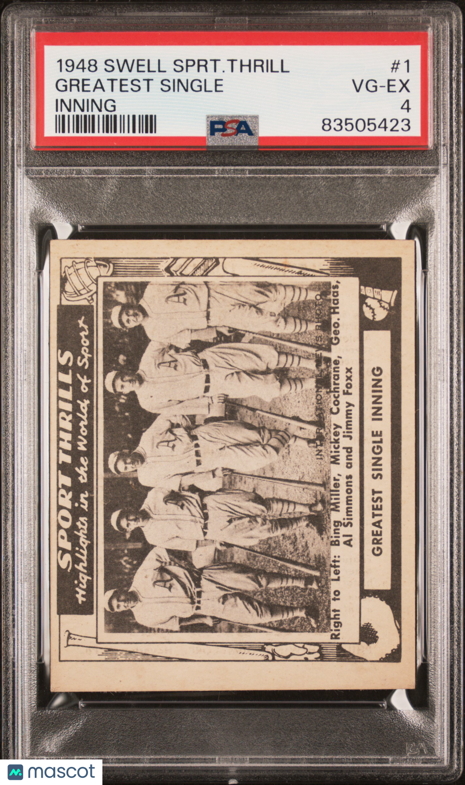 1948 Swell Sports Thrills #1 Greatest Single w/ Jimmy Foxx PSA 4