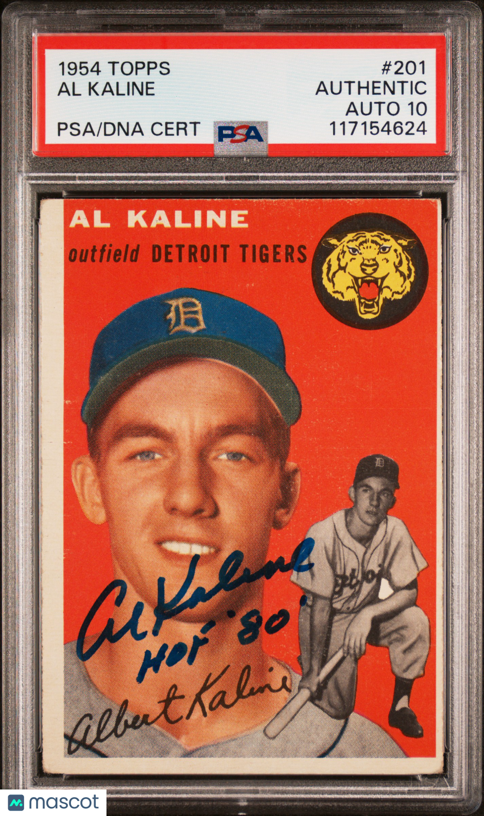 1954 Topps #201 Al Kaline Rookie Signed Auto w/ HOF Inscription PSA Auto 10