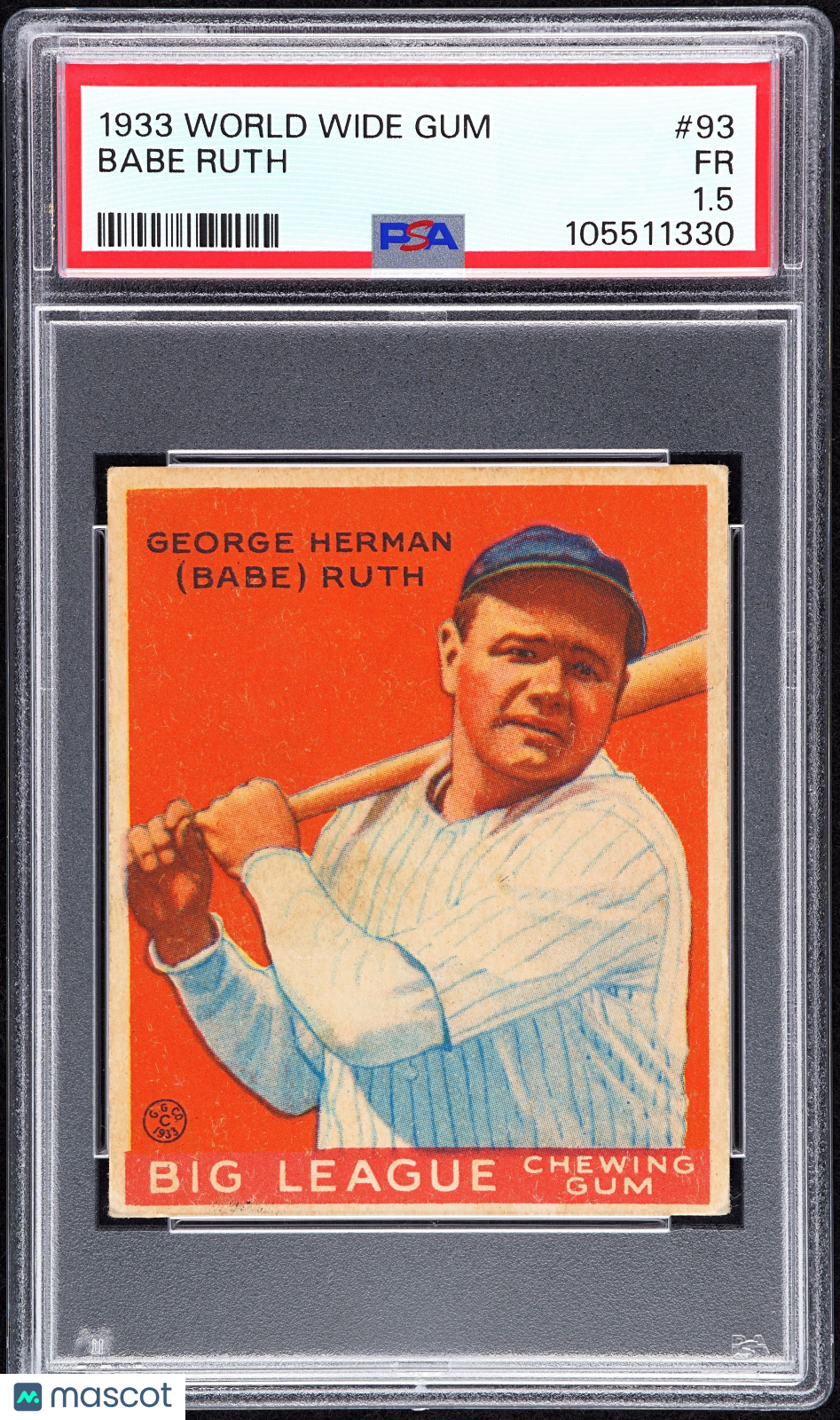 1933 World Wide Gum Goudey #93 Babe Ruth Yankees PSA 1.5
