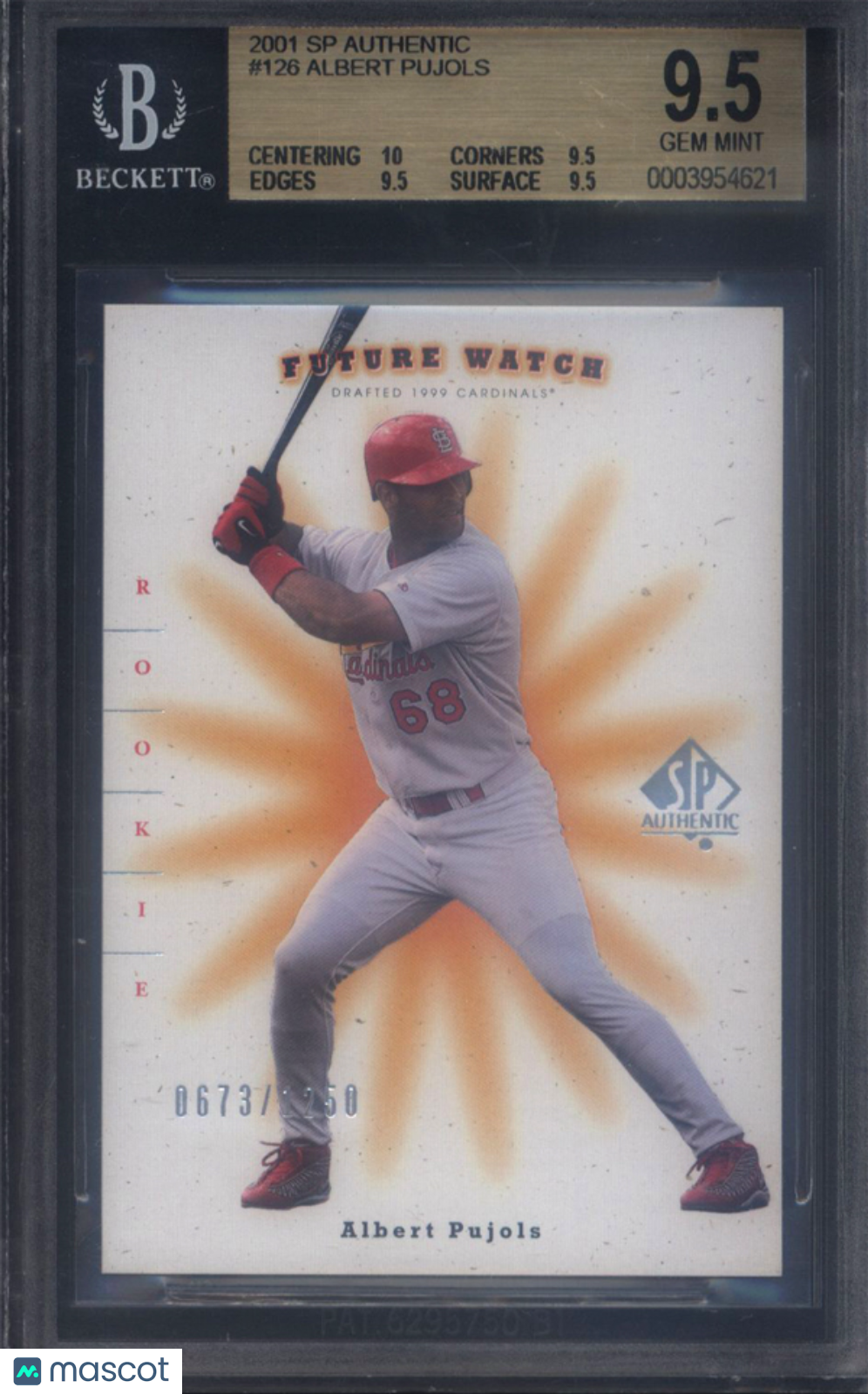2001 SP Authentic #126 Albert Pujols Rookie /1250 BGS 9.5 w/ 10