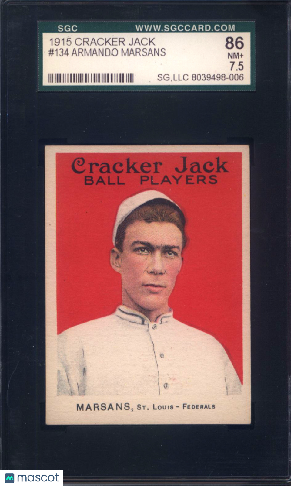 1915 Cracker Jack #134 Armando Marsans Cuban HOF EX Yankees SGC 7.5