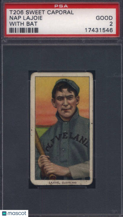 T206 Nap Lajoie With Bat Cleveland PSA 2 Sweet Caporal Back