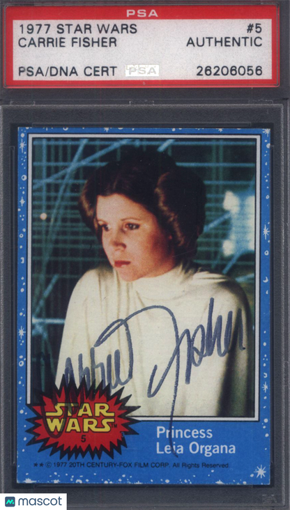 1977 Topps Star Wars #5 Princess Leia Carrie Fisher Signed Auto PSA Authentic