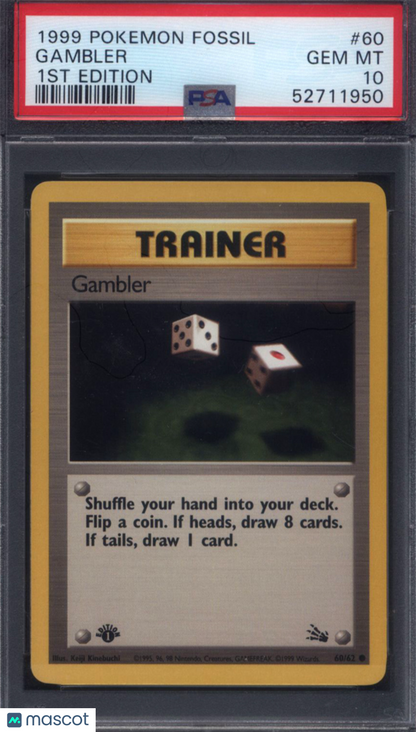1999 Pokemon Fossil #60 Gambler 1st Edition PSA 10