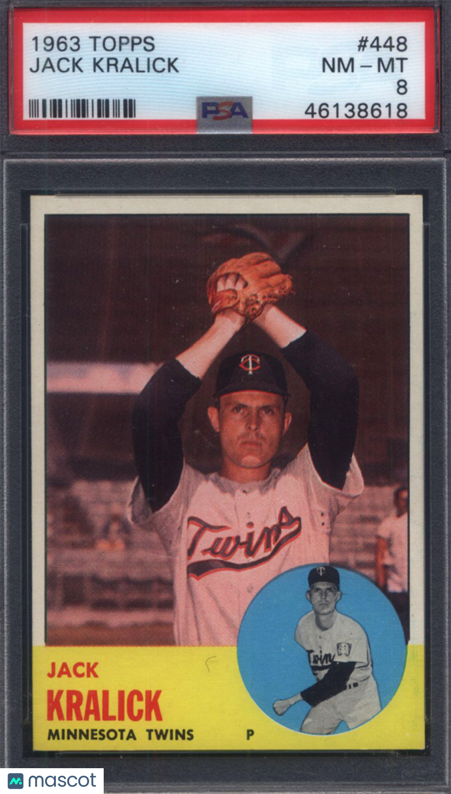 1963 Topps #448 Jack Kralick Twins PSA 8