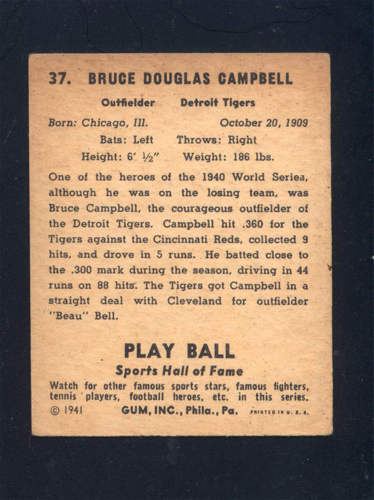 1941 Play Ball #37 Bruce "Soupy" Campbell Tigers (VG/EX)