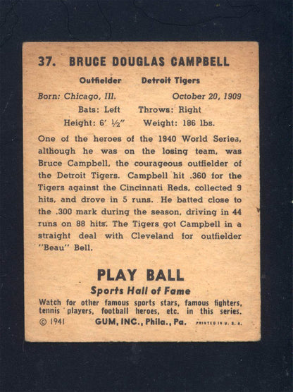 1941 Play Ball #37 Bruce "Soupy" Campbell Tigers (VG/EX)