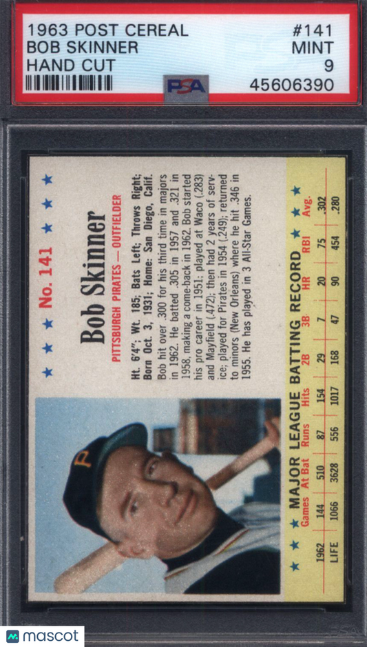 1963 Post Cereal #141 Bob Skinner Hand Cut Pirates PSA 9 POP 3 None Higher