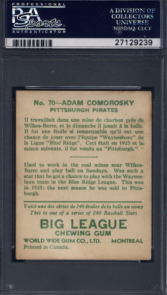 1933 Goudey World Wide Gum #70 Adam Comorosky Pirates PSA 6