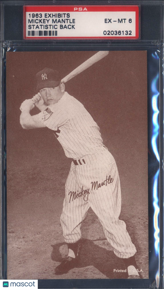 1963 Exhibits Statistic Back Mickey Mantle Yankees PSA 6