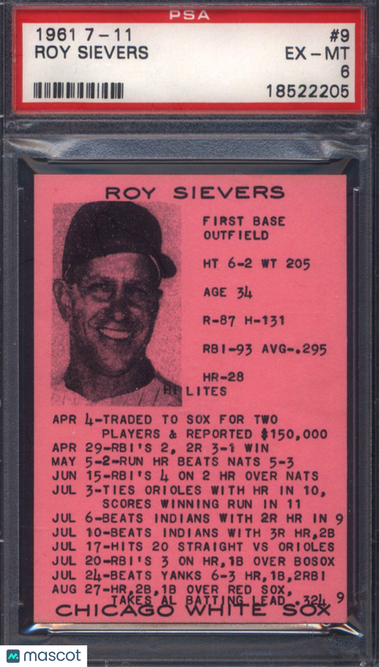 1961 7-11 #9 Roy Sievers White Sox PSA 6 POP 1 Only 1 Higher