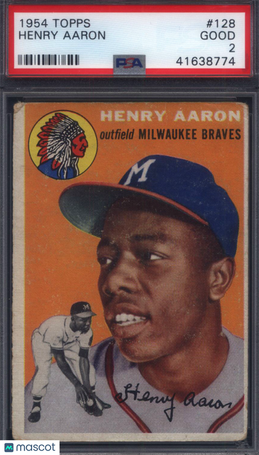 1954 Topps #128 Hank Aaron Rookie HOF Braves PSA 2