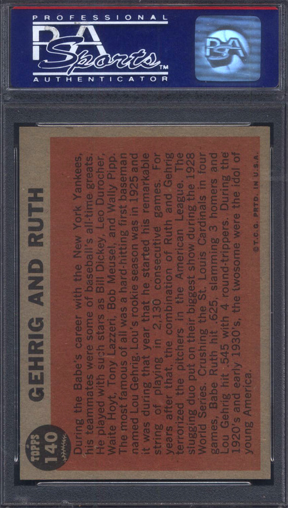 1962 Topps #140 Lou Gehrig And Babe Ruth PSA 8