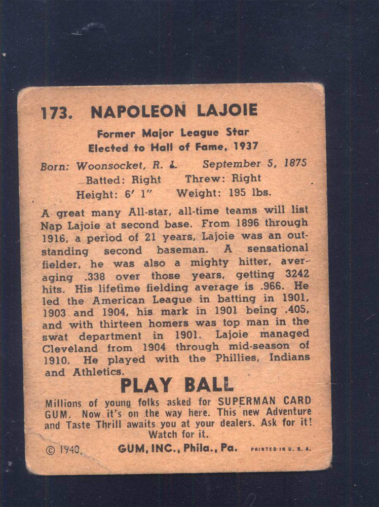 1940 Play Ball #173 Nap Lajoie Phillies (GD)