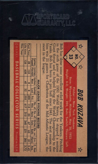 1953 Bowman Black & White #33 Bob Kuzava Yankees SGC 7