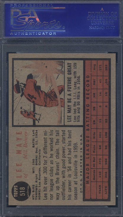 1962 Topps #518 Lee Maye Braves PSA 8