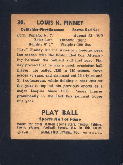 1941 Play Ball #30 Lou Finney Red Sox (VG)